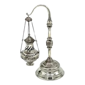 19th Century Spanish Sterling Ecclesiastical Incense Burner & Stand