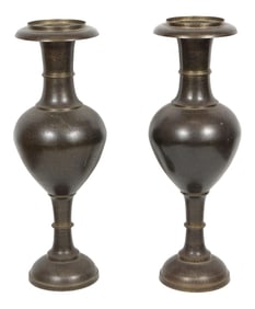Kashmiri Indo-Persian Lacquered Copper Vases - a Pair