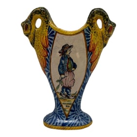 19th Century French Hand Painted Faience Porquier-Beau Quimper Swan Vase