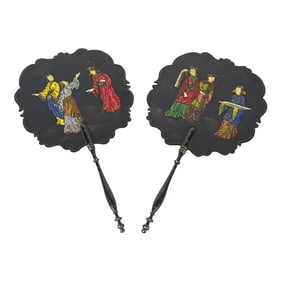 Late 18th Early 19th Century Asian Chinese Paper Papier Mache Fans - a Pair
