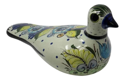 Tonala Folk Art Bird Mexican Hand Painted Colorful Pottery 1960s