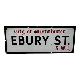 Mid Century British Enamel London Road Sign City of Westminster Ebury Street Belgravia Sw1