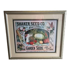 Late 20th Century Farmhouse Style Framed Art Seed Label by Mensing and Stecher Litho. Company