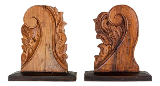 Architectural European Mounted Carved Wood Fragment - a Pair