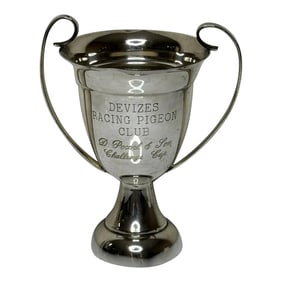 1950s Small British Mid Century Silver Plate Wiltshire Devizes Racing Pigeon Club Trophy Cup