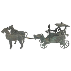 Antique Asian Bronze Chariot With Dragon Head Pulled by Horses