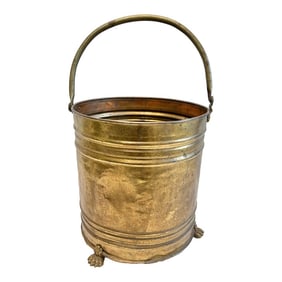 Large 1920s Brass Footed Coal Firewood Bucket With Handle
