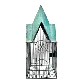 Vintage Metal and Wire Birdcage in Green
