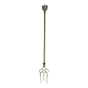 Vintage English Brass Toasting Fork With Three Lions Symbol of England Finial
