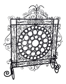 19th Century High Victorian Wrought Iron Wire Work Medallion Fires Screen