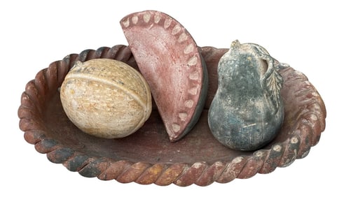1980s Large Mexican Pottery Fruit in Bowl - 4 Pieces