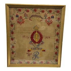 Antique English Royal Medical Corps Ww1 Framed Embroidery Piece