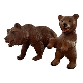 Early 20th Century Black Forest Style Hand Carved and Polychrome Painted Brown Bear Figures - Set of