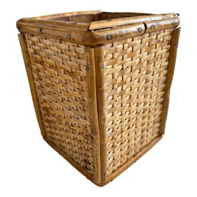 1970s Cane Rattan and Split Reed Tortoise Bamboo Pencil Cup Holder
