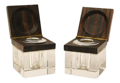 French Macassar Inkwells - A Pair