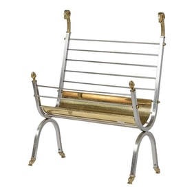 Maison Jansen Polished Brass & Steel Ram Head Magazine Rack/Holder