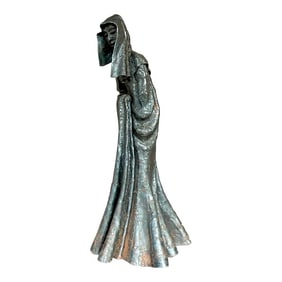 Vintage Boho Patinated Steel Sculpture of Cloaked Woman