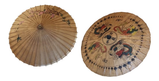 Vintage Asian Paper Umbrellas - a Pair
