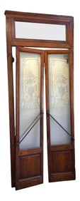 Early 20th Century Pair of Belle ?âpoque French Acid Etched Bistro Doors & Transom, Paris