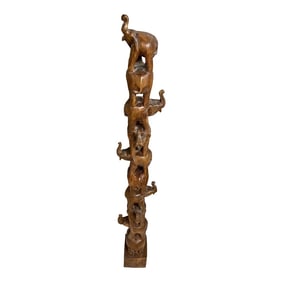 1980s Carved Elephant Tower