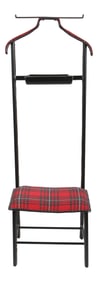 Jacques Adnet Leather Wrapped Valet With Original Tartan Plaid Wool Upholstery