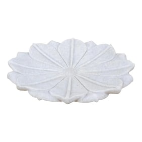 15" Carved Lotus White Marble Plate