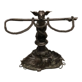Early 20th Century English Bronze Dog Form Umbrella or Cane Holder After the Original