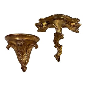 Set of 2 Mid-Century Italian Gilt Wall Shelves or Decorative Brackets
