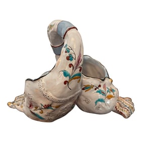 Early 20th Century French Faience Double Basket Form Hand Painted Planter
