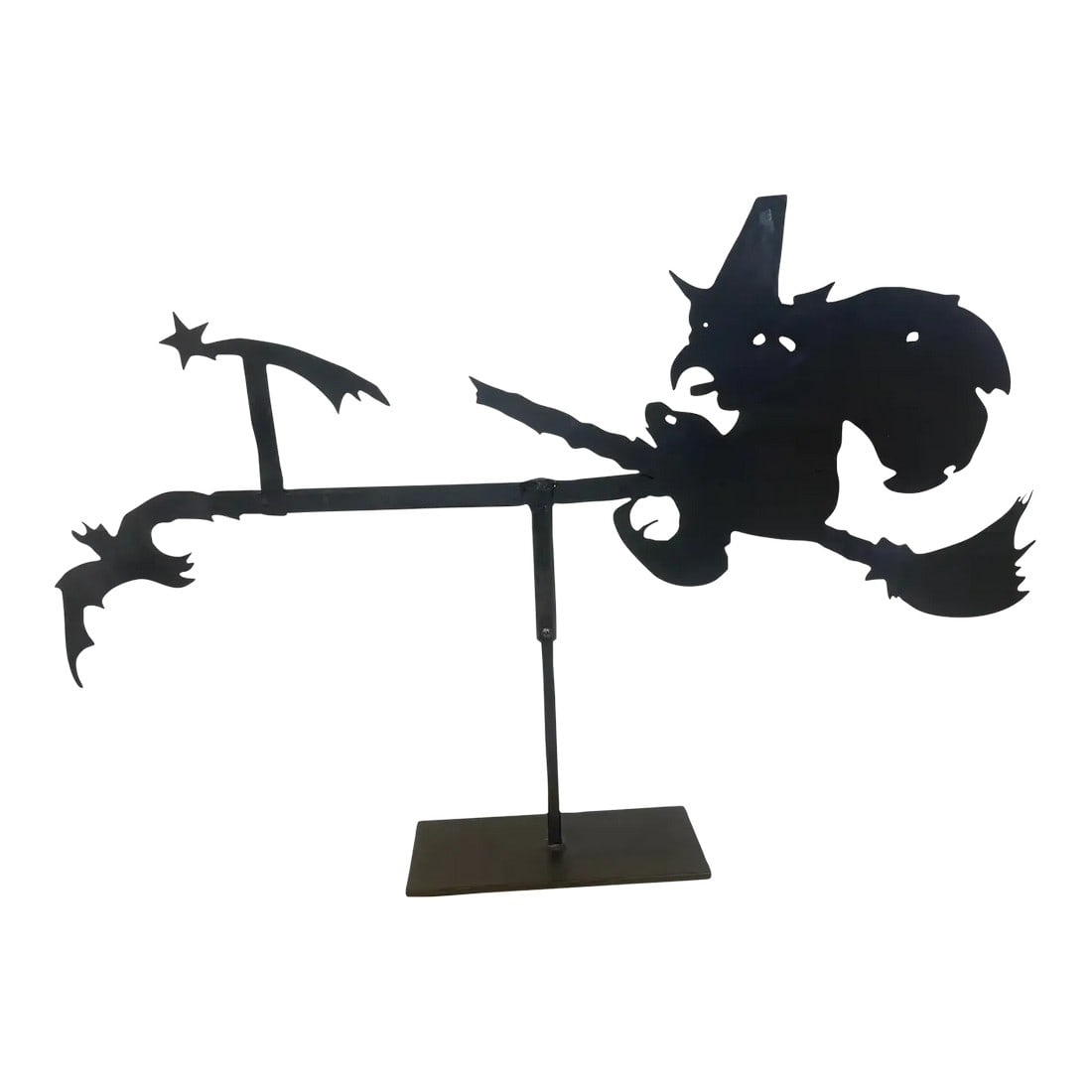 Early 20th Century American Folk Art Iron Flying Witch & Bat Motif Weathervane, Museum Mounted (1 of 10)