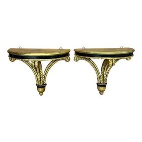 1970sVintage Italian Giltwood and Ebonized Sheaf of Wheat Form Wall Brackets - a Pair