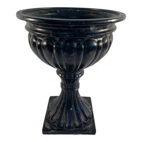 1980s Vintage Black Faux Marble Grecian Style Jardiniere Planter Urn