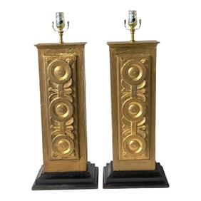 19th Century Spanish Colonial Giltwood Columns, Now as Lamps - a Pair