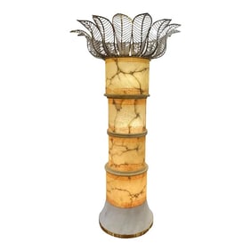 Late 20th Century Italian Alabaster, Marble, Brass & Crystal Palm Tree Floor Lamp