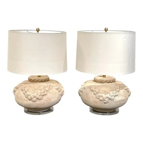 Late 20th Century Large Scale Italian Neoclassical Terracotta & Lucite Lamps - a Pair