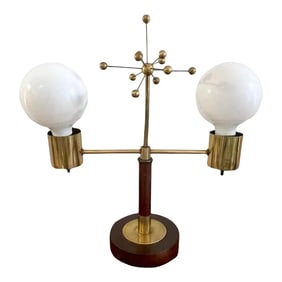 Mid 20th Century Italian Mid-Century Brass & Wood 'Atomic' Lamp
