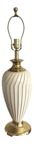 1970s Brass and White Ceramic Reticulated Lamp
