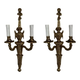Pair, Vintage Italian Gilt Bronze Two-Light Wall Sconce
