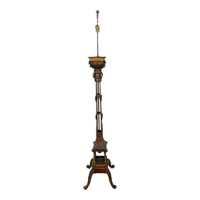 Early 20th Century Carved & Polychromed Wood Chinoiserie Pagoda Motif Floor Lamp