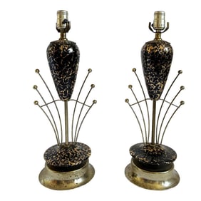 1950s Vintage Mid Century Atomic Black and Gold Lamps - Set of 2
