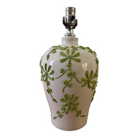 Vintage Ceramic Lamp With Applied Green Floral Motif