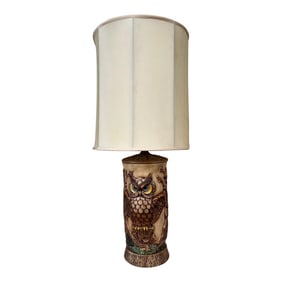 1960s Ceramic Owl Lamp With Shade