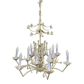 Vintage Chinoiserie Faux Bamboo Italian Tole 12 Light Chandelier