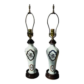 Pair, Chinese Export Style Porcelain Table Lamps Colonial Williamsburg