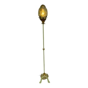 Mid 20th Century French Art Deco Polychromed Floor Lamp With Muller Fréres Cameo Glass Shade
