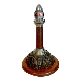 Early 20th Century French Art Deco Bronze, Steel, Crystal and Wood Model of a Lighthouse Lamp