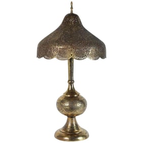 Antique Moorish Brass Table Lamp With Arabic Script