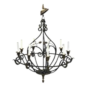 Late 20th Century Neoclassical Wrought Iron & Brass Orb 8-Light Chandelier, by Maitland Smith