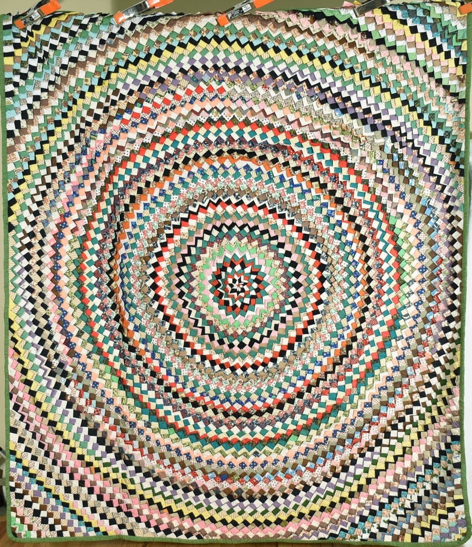 Folky Vintage Target Quilt: Title: Folky Vintage Target Quilt Date: 1950's Origin: Georgia Material: Cotton/Synthetic Dimension [INCHES]: 70" X 80" Provenance: Rare, folky cotton/synthetic "target" quilt, all hand stitched, with