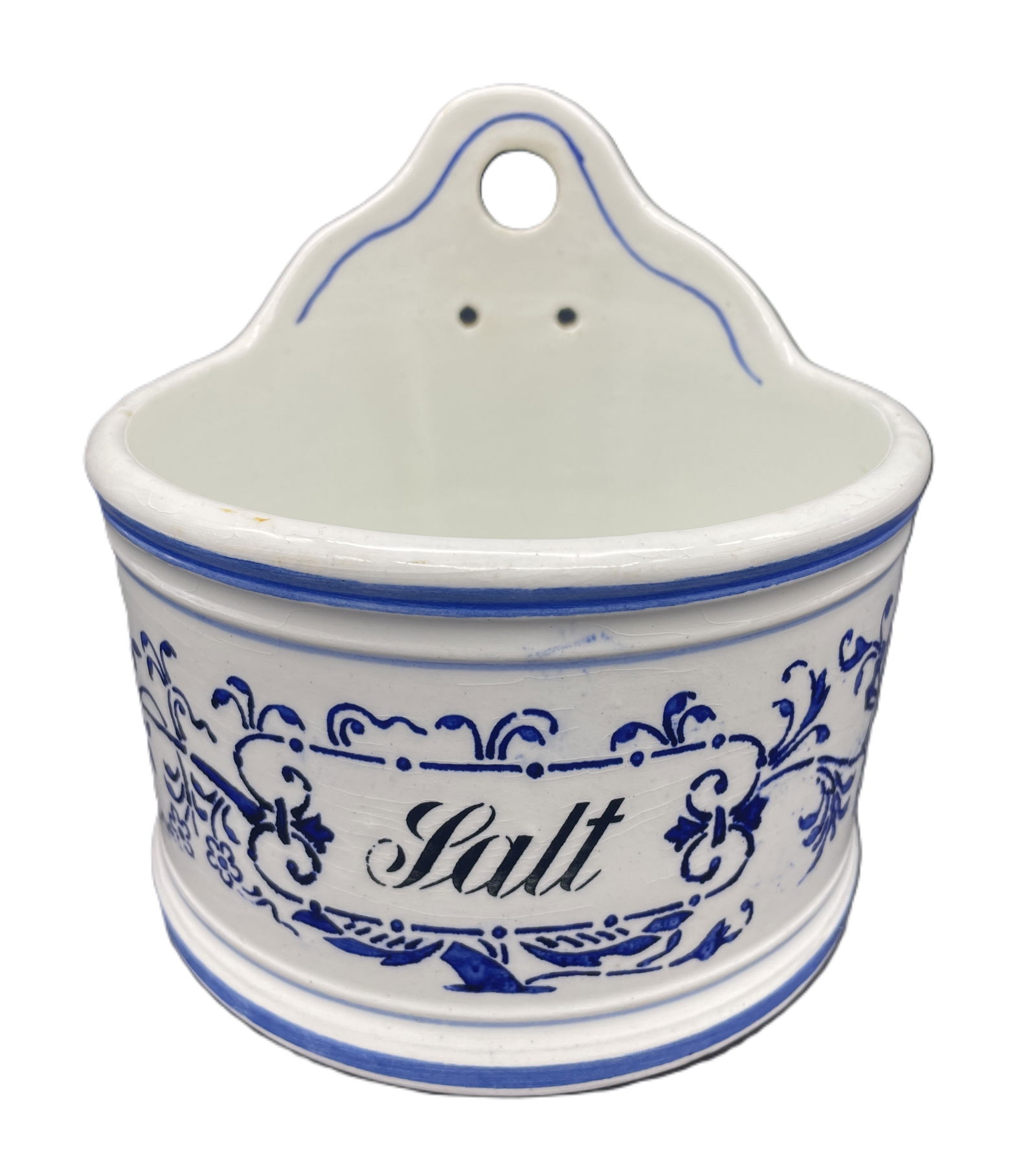 Antique 1920s German Wall Mount PORCELAIN SALT BOX Rustic Delft Style (1 of 8)